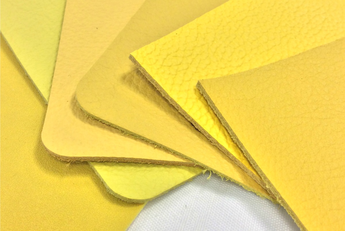 Yellow leather, yellow vinyl, yellow Alcantara, yellow Dinamica